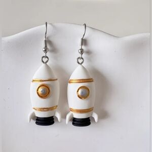 5/20 White and Gold Rocket Earrings